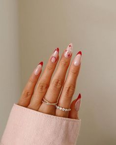 CHRISTMAS NAIL INSPO | DECEMBER NAILS Candy Cane Nails, December Nails, Red Christmas Nails, Heart Nail, Her Nails, Christmas Nails Acrylic, White Nail, Festival Nails, Xmas Nails