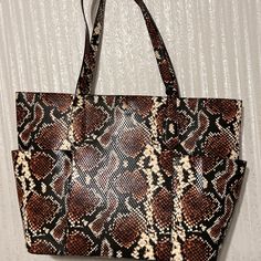 Antonio Melani Bella Tote Neutral Snake Print Large Handbag/Tote.New W/Tags. One Interior Pocket And Two Outer Side Pockets. Large Brown Square Shoulder Bag, Large Square Brown Shoulder Bag, Chic Large Brown Bag, Chic Large Brown Bags, Large Brown Rectangular Shoulder Bag, Large Brown Rectangular Bag, Large Rectangular Brown Bag, Large Brown Chic Satchel, Large Brown Travel Bag