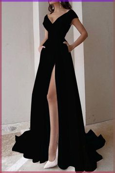 fitswithval insta Pleats Fashion, A Line Bridal Gowns, 파티 드레스, Leg Split, Evening Dresses With Sleeves, Dress Sleeve Length, V Neck Wedding Dress, Wedding Dress Fabrics, Dress Sleeve Styles