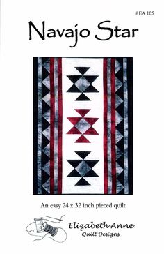 the navajo star quilt pattern is shown in red, white and black