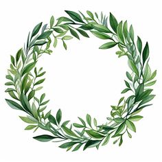 a watercolor wreath with green leaves