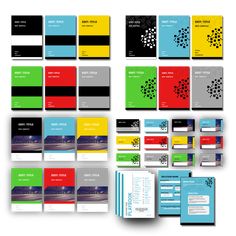 an assortment of business cards with different colors