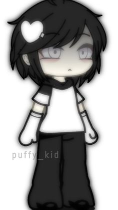 a drawing of a girl with black hair and white shirt, standing in front of a white