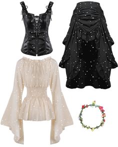 [CommissionsEarned] Prices May Vary. Steampunk Costume Set: You Will Get 9 Renaissance Blouse Tops, 9 High Low Skirt, 9 Corset, 9 Floral Crown, Which Is Complete For Women To Create A Classic Image; The Renaissance Outfit Women Brings You Charms, Making You Become The Focus Of The Crowd Easily Corset And Shirt: The Pirate Corset Women Adopts Drawstring Lace Up Waist Design, Which Helps You To Adjust Your Bust And Waist To Fit Your Body, Giving You A Nice Wearing #hothalloweencostumeswomen Corset And Shirt, Women Pirate Costume, Pirate Corset, Women Pirate, Female Pirate Costume, Pirate Outfit, Steampunk Corset