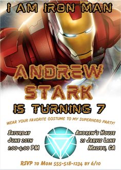 an iron man birthday party flyer