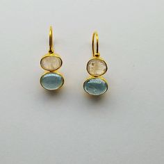 14KT GOLD HANDCRAFTED MOONSTONE AQUAMARINE Gold Aquamarine Gemstone Earrings, Gold Aquamarine Drop Earrings, Handmade Gold Aquamarine Earrings, Handmade Gold Earrings With Blue Topaz, Soft Classic Casual, Seaglass Jewellery, Capsule Wardrobe Jewelry, Bling Boots, Ear Sweeps