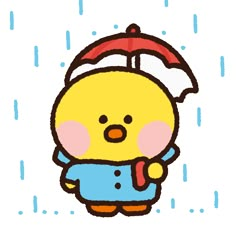 a cartoon chicken holding an umbrella in the rain with it's head tilted down