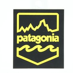 a black and yellow sticker with the words patagonia on it