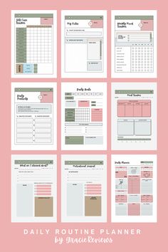 the daily planner printable is shown in four different colors and sizes, including one for each