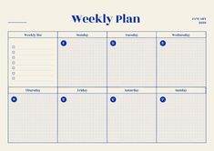 a printable weekly planner is shown in blue