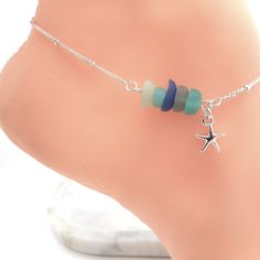 9-10.5 Silver Plated Sea Glass Anklet, Betsey Johnson Earrings, Faux Pearl Bracelet, Round Sapphire, Crystal Fashion, Long Tassel Earrings, Ankle Bracelet, White Earrings, Resin Pendant