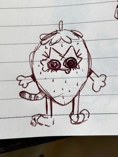 a drawing of a cartoon character with big eyes and an angry look on his face