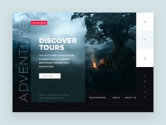 the website design for adventure tours is displayed on a tabletop, with an image of a tree in the background