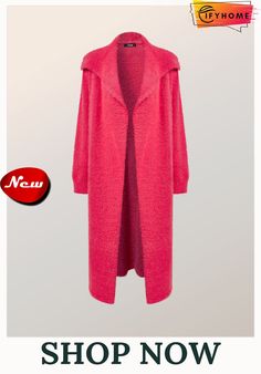 Elegant Loose Plain Shawl Collar Sweater Coat Cozy Long Pink Outerwear, Shawl Collar Sweater, Sweater Coat, Collar Sweater, Sweater Coats, Shawl Collar, Red Roses, Shawl, Collar