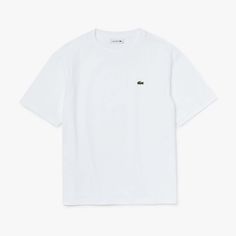 Womens Lacoste Crew Neck Premium Cotton T-Shirt - Crew neck - Soft cotton jersey - Boy fit - Short sleeves- Embroidered green crocodile on chest- Ref: TF5441-001 Camisa Lacoste, Lacoste T Shirt, Boys Fits, Lacoste Shirt, Boy Fits, White Crew Neck, Urban Looks