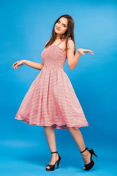 Red White Stripe Smocked Dress. perfect for summers very comfortable. Fabric : Georgette Smocked Dress For Women, Smocking Dress, Stripes Dress, Dress Christmas, Dress Flowy, Flared Dress, Smocked Dress, Candy Canes, Red And White Stripes