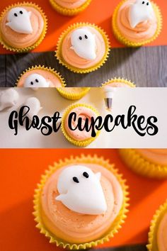 cupcakes with frosting and ghost faces on them