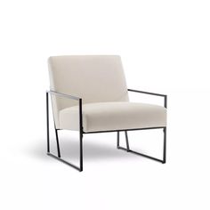 a white chair with black frame and arms