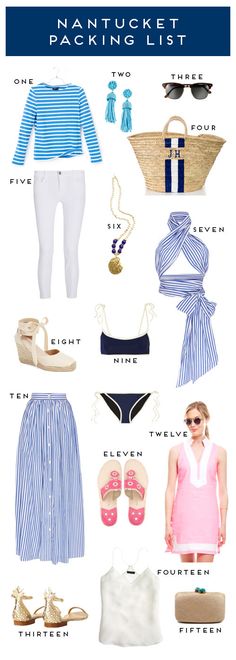 A packing list to help you decide what to bring on a summer trip to Nantucket. Nantucket Packing List, Nantucket Fashion, Vacay Clothes, Preppy Packing, Marthas Vineyard Outfit, Nantucket Style Clothing, Seoul Nightlife, Vineyard Outfit, Nantucket Beach