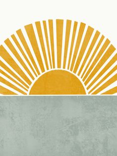 an orange and white sun is in the middle of a gray background with a light blue border