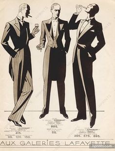 three men in tuxedos are standing next to each other and one is holding a drink