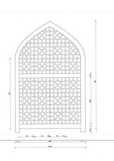 an architectural drawing of a window with geometric designs on the outside and inside, as well as measurements