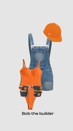 two pieces of clothing with an orange hat on top and one piece in the bottom