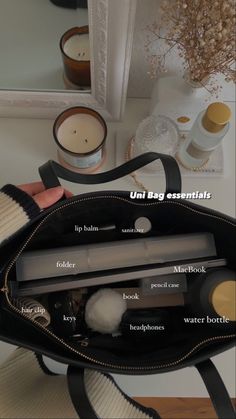 the inside of a purse with its contents in it and instructions on how to use it