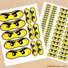 two sheets of yellow stickers with black eyes