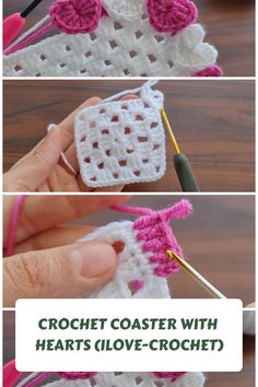 crochet coaster with hearts love - crochet is an easy to follow video pattern