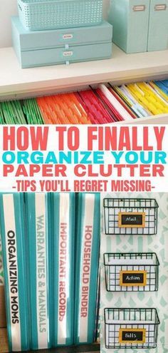 an organized craft room with paper folders and other items on the shelf in front of it