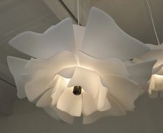 three lights are hanging from the ceiling in a room with white walls and flooring