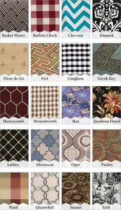 many different types of fabric and patterns in various colors, shapes and sizes are shown