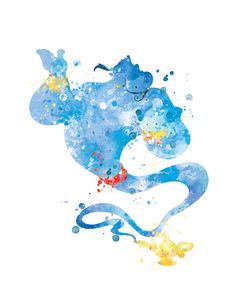 the little mermaid watercolor art print is shown in blue and yellow, with an image of