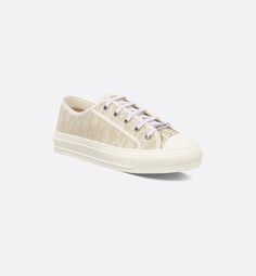 Walk'n'Dior Sneaker White Cotton Canvas with Gold-Tone Dior Oblique Print | DIOR Christian Dior Shoes, Comfortable Ballet Flats, Resin Pearl, Dior Sneakers, Gold Ballet Flats, Dior Oblique, Tan Shoes, Dior Shoes, Comfortable Sneakers