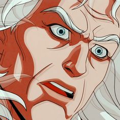 an animated image of a woman with white hair and blue eyes