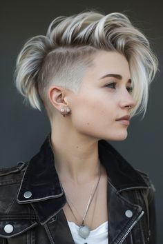 Ice Blonde Balayage 18 Edgy A Line Haircut, Girl Undercut Short Hair, Asimetric Haircut Short, Pixie Undercut Hairstyles Edgy, Edgy Shoulder Length Hair, Icy Blonde Balayage, Edgy Short Haircuts, Undercut Long Hair, Balayage Blond