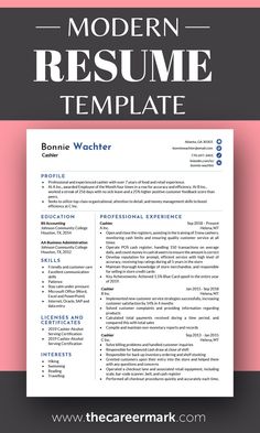 Modern Resume Template for 2020 Professional Resume Format, Job Interview Prep, Job Interview Answers, Job Interview Preparation, Resume Advice, Job Interview Advice, Job Cover Letter, Job Tips, Resume Work