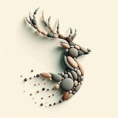 an animal made out of rocks and pebbles is shown in this artistic photo, it appears to be running through the air