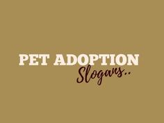 the words pet adoption slogans are written in brown and white on a tan background