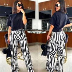 Womens Zebra Palazzo Set Zebra Print Outfits Black Women, Zebra Pants Outfit Street Styles, White Palazzo Pants Outfit, Palazzo Pants Outfit, White Palazzo Pants, Zebra Pant, Mexican T Shirts, Hand Woven Blanket, Palazzo Set