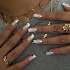 french nails design 2024 11 Coffin French Nails Design, Nails 2024 Chrome, Chrome Coffin Acrylic Nails, Square Chrome Nails, Chrome Toes, Chrome Coffin Nails, Elegant French Nails, French Nails Design, Chrome Nail Ideas