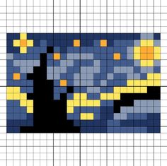 an image of the starry night with yellow and blue squares on it's surface