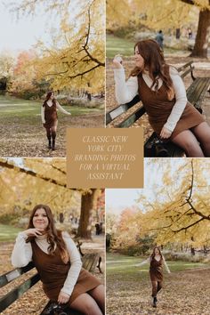 a woman is sitting on a bench in the park and posing for her senior photos