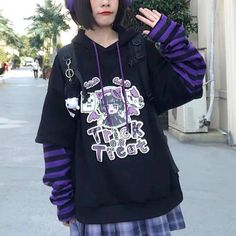 Anime Harajuku Hoodie Oversized Hip Hop Hoodie For Halloween, Harajuku Style Hooded Winter Sweatshirt, Winter Harajuku Hooded Sweatshirt, Emo Winter Streetwear Tops, Winter Emo Streetwear Tops, Emo Style Winter Streetwear Tops, Harajuku Style Oversized Hoodie For Fall, Harajuku Style Cotton Sweatshirt For Fall, Oversized Cotton Harajuku Hoodie