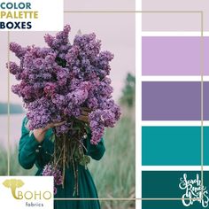 Hydrangea & Teal, Mystery Color Palette Box. - Boho Fabrics Teal Color Schemes, Pantone Fall, Purple Color Palettes, Spring Color Palette, Color Schemes Colour Palettes, Color Palate, Color Palette Design, Color Inspo, Colour Schemes