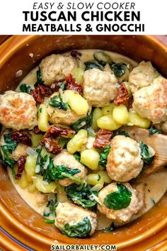 Nothing compares to Slow Cooker Tuscan Chicken Meatballs and Gnocchi. You can also make them in a skillet; either way, they are the epitome of comfort food to love. This is the perfect comforting winter recipe for an easy dinner recipe.