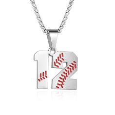 a baseball necklace with the number nine on it and a ball in the middle,