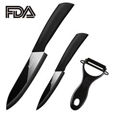 two knifes with black handles and one has a blade on the end, while another is