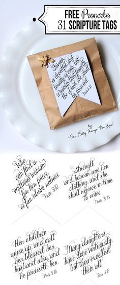 a white plate topped with a brown paper bag filled with writing on top of it